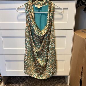 Michael Kors Teal and Orange Patterned Top